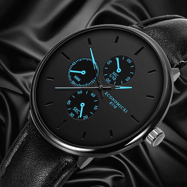 new black men's watch leather blue pointer three eyes quartz minimalist dial wrist watch male business casual sports clock, Slivery;brown
new black men's watch leather blue pointer three eyes quartz minimalist dial wrist watch male business casual sports clock, Slivery;brown