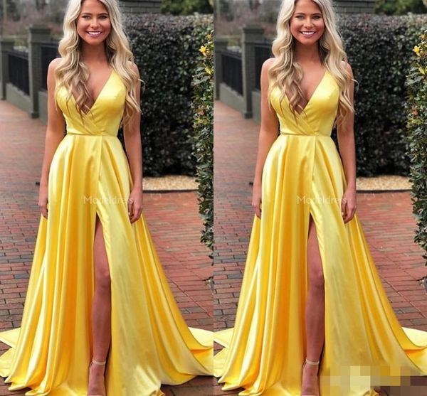 bright yellow prom dresses satin deep v neck front high slit split custom made straps custom made formal evening party gowns, Black
bright yellow prom dresses satin deep v neck front high slit split custom made straps custom made formal evening party gowns, Black