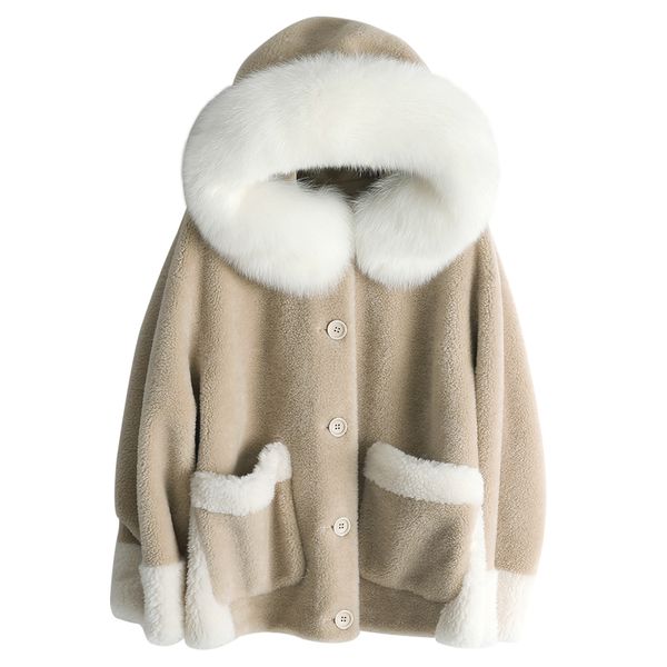 women's fur & faux real coat collar wool jacket autumn winter women clothes 2021 korean vintage sheep shearling zt3884, Black
women's fur & faux real coat collar wool jacket autumn winter women clothes 2021 korean vintage sheep shearling zt3884, Black