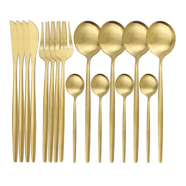 16pcs rose dinnerware set gold cutlery set 304 stainless steel tableware knife fork spoon flatware set kitchen matte silverware
16pcs rose dinnerware set gold cutlery set 304 stainless steel tableware knife fork spoon flatware set kitchen matte silverware