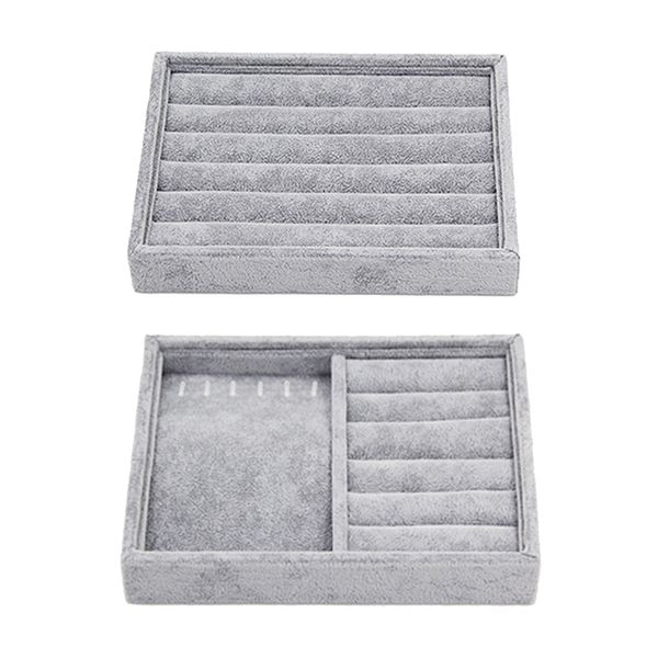 2 styles gray velvet stackable jewelry display tray case for necklace rings, Black;white
2 styles gray velvet stackable jewelry display tray case for necklace rings, Black;white