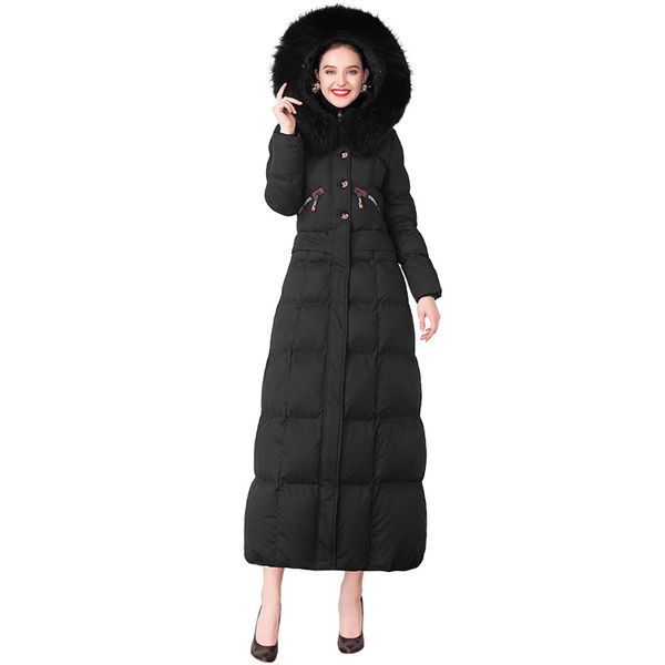 women winter parkas zipper pockets long coat black full length fur cap collar x-long overcoat plus size dz1043
women winter parkas zipper pockets long coat black full length fur cap collar x-long overcoat plus size dz1043