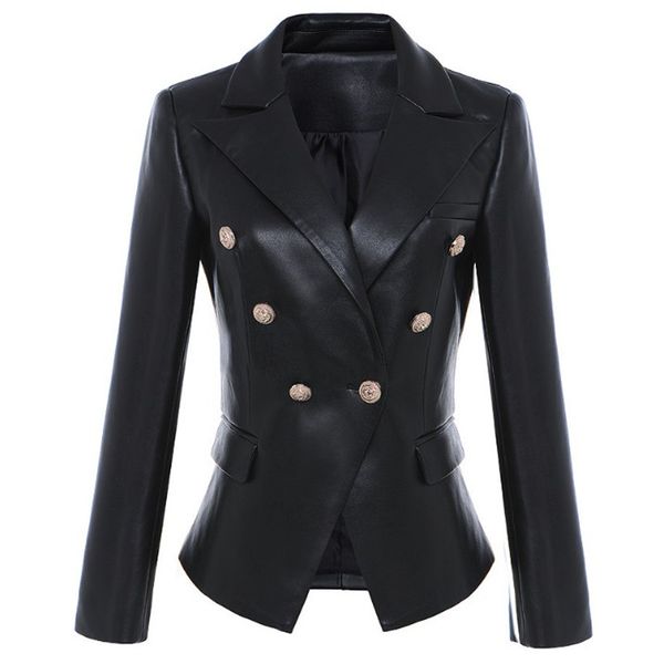 spring 2020 designer blazer jacket women's lion metal buttons double breasted synthetic leather blazer overcoat, White;black
spring 2020 designer blazer jacket women's lion metal buttons double breasted synthetic leather blazer overcoat, White;black