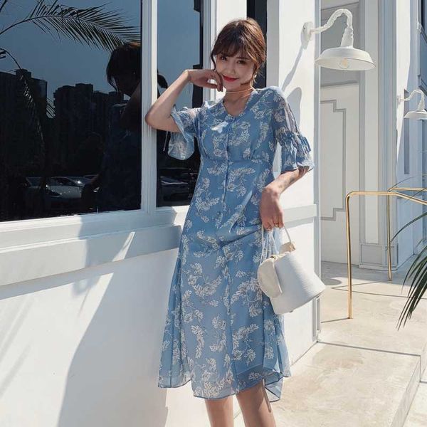 party dresses gruiiceen female floral printed chiffon dress with short flare sleeves summer women long single breasted vestidos, White;black
party dresses gruiiceen female floral printed chiffon dress with short flare sleeves summer women long single breasted vestidos, White;black