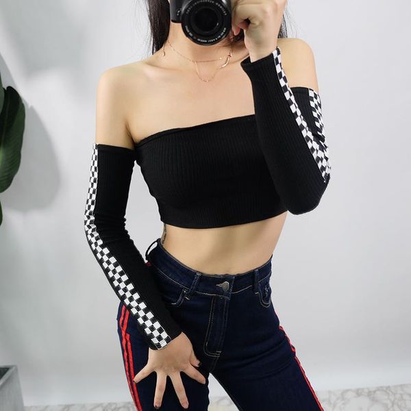 new womens patchwork plaid printed tshirt off the shoulder checkboard cropped long sleeve slim streetwearblack casual, White
new womens patchwork plaid printed tshirt off the shoulder checkboard cropped long sleeve slim streetwearblack casual, White