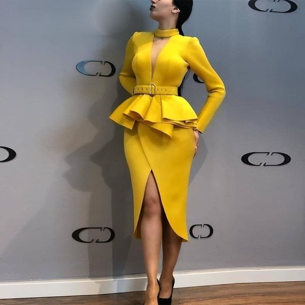 women long sleeve mid-calf falbala asymmetrical standard-waist dress office lady sheath solid knee-length o-neck dress, Black;gray
women long sleeve mid-calf falbala asymmetrical standard-waist dress office lady sheath solid knee-length o-neck dress, Black;gray