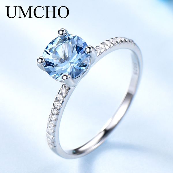 

umcho created sky blue z gemstone 925 sterling silver rings for women wedding bands engagement gift fine jewelry party gift, Golden;silver