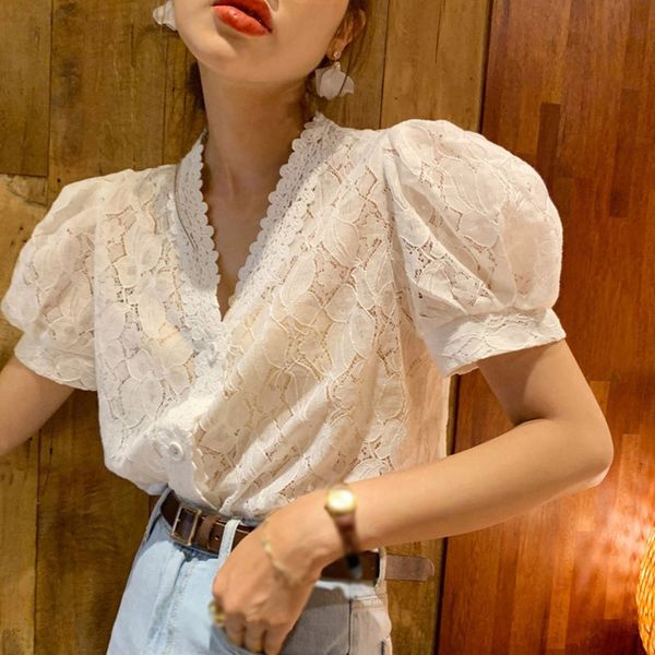 etosell spring summer women chiffon blouse fashion sweet lace puff sleeve v-neck short sleeve shirt white female shirts
etosell spring summer women chiffon blouse fashion sweet lace puff sleeve v-neck short sleeve shirt white female shirts