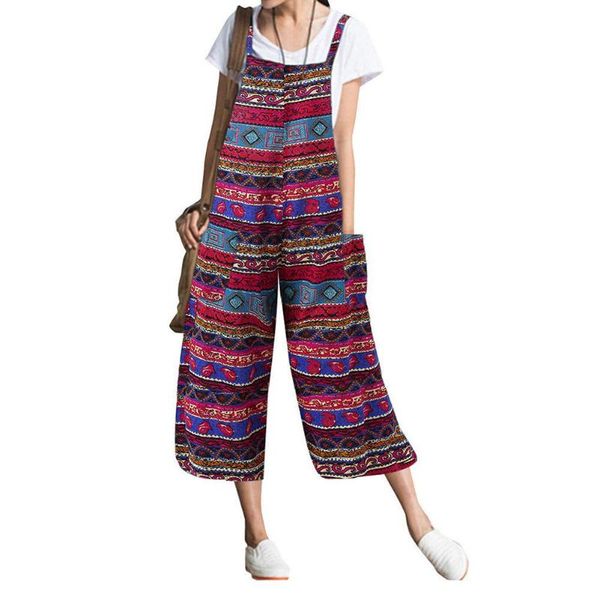 women retro sleeveless printed pockets bib overall jumpsuit wide leg capri pants, Black;white 
women retro sleeveless printed pockets bib overall jumpsuit wide leg capri pants, Black;white