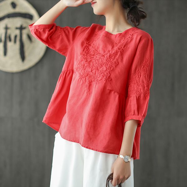 johnature embroidery cotton women t-shirt new vintage casual style 2019 summer loose o-neck half-sleeve fashion top, White
johnature embroidery cotton women t-shirt new vintage casual style 2019 summer loose o-neck half-sleeve fashion top, White