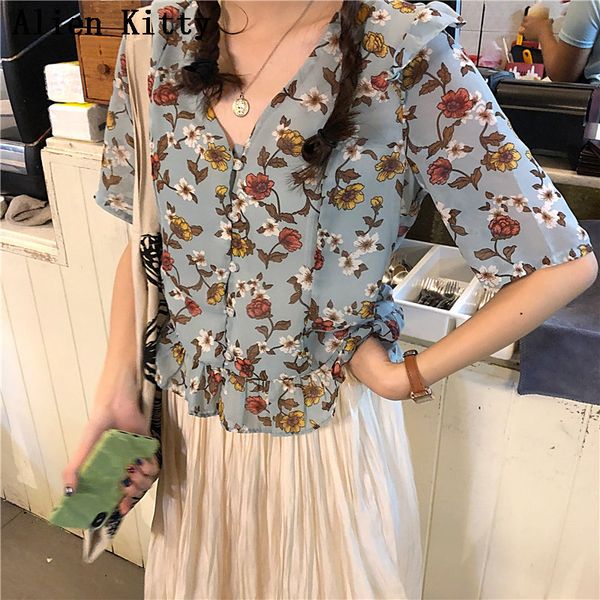 alien kitty new print floral fresh elegant casual v-neck ruffles 2019 summer all match loose simple stylish chiffon shirts, White
alien kitty new print floral fresh elegant casual v-neck ruffles 2019 summer all match loose simple stylish chiffon shirts, White