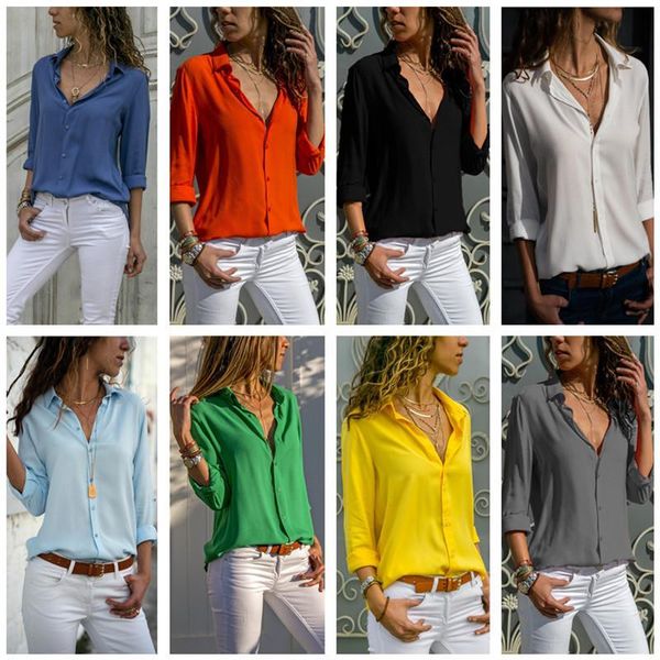 fashion women blouse long sleeve v-neck t shirt solid color button chiffon blouses turn-down collar shirts female design clothes, White
fashion women blouse long sleeve v-neck t shirt solid color button chiffon blouses turn-down collar shirts female design clothes, White