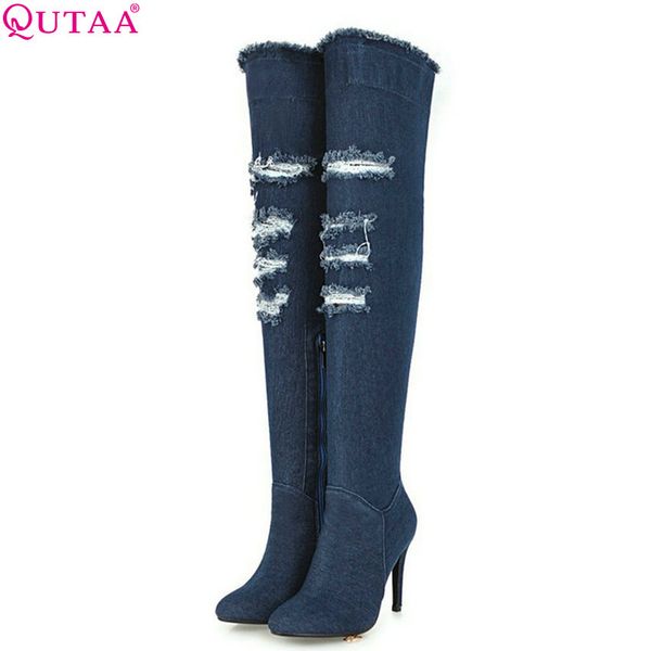 qutaa 2019 women over the knee high boots platform thin high heel denim all match pointed toe woman boots big size 34-43, Black
qutaa 2019 women over the knee high boots platform thin high heel denim all match pointed toe woman boots big size 34-43, Black