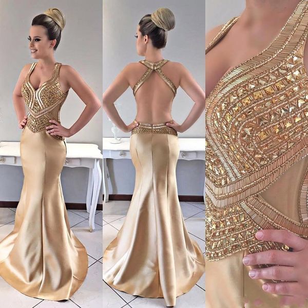 2019 new plus size gold mermaid prom dresses sweetheart crystal beaded backless satin floor length arabic party formal evening gowns, Black
2019 new plus size gold mermaid prom dresses sweetheart crystal beaded backless satin floor length arabic party formal evening gowns, Black