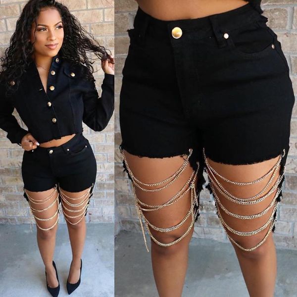 summer chain hollow out pants women high waist knee length pants streetwear denim jeans skinny short, Blue
summer chain hollow out pants women high waist knee length pants streetwear denim jeans skinny short, Blue