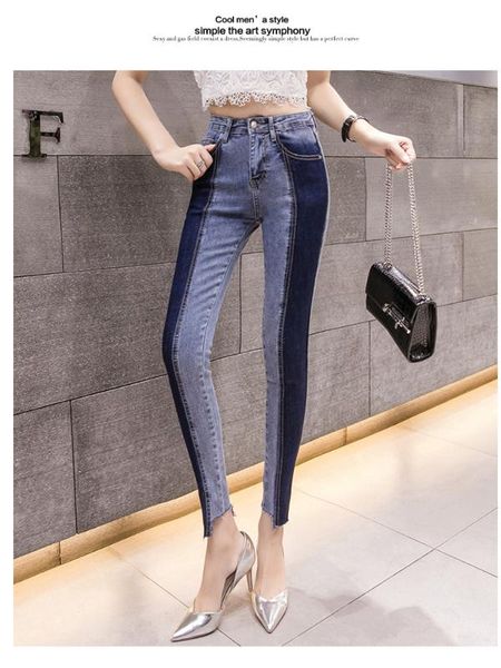 2019 new summer fashion tide blue high waist patchwork hit color woman pencil pantscolor blocking jeans 846
2019 new summer fashion tide blue high waist patchwork hit color woman pencil pantscolor blocking jeans 846