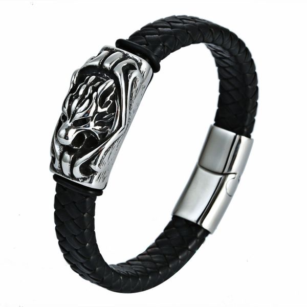 new style stainless steel weaving leather rope lion bracelet retro animal titanium steel bracelets lion leather bracelet, Silver
new style stainless steel weaving leather rope lion bracelet retro animal titanium steel bracelets lion leather bracelet, Silver