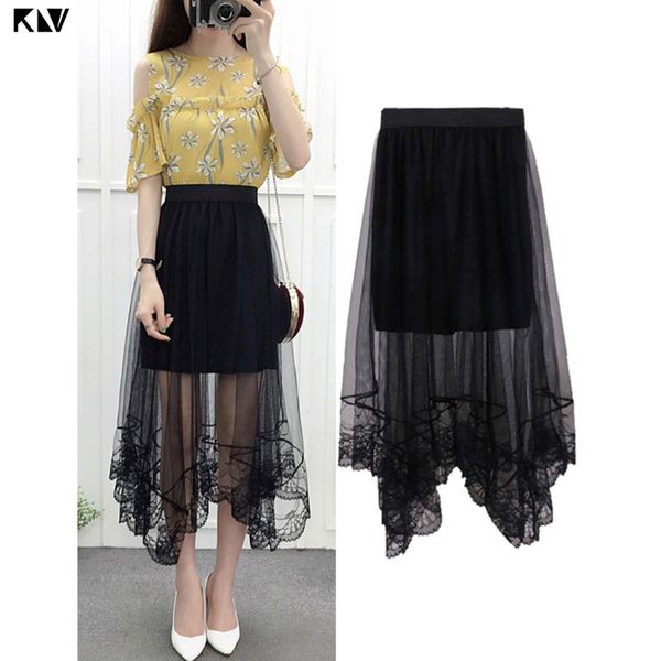 klv high waist scalloped lace trim midi long skirt lined solid color irregular hem pleated double layer sheer mesh party skirt, Black
klv high waist scalloped lace trim midi long skirt lined solid color irregular hem pleated double layer sheer mesh party skirt, Black