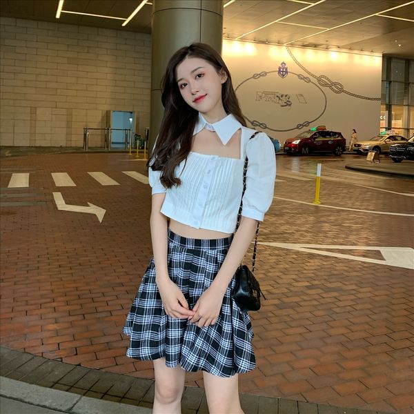 2020 hollow bubble sleeve design short shirt + all-match plaid skirt suit 2020 hollow bubble sleeve design short shirt + all-match plaid ski, White
2020 hollow bubble sleeve design short shirt + all-match plaid skirt suit 2020 hollow bubble sleeve design short shirt + all-match plaid ski, White