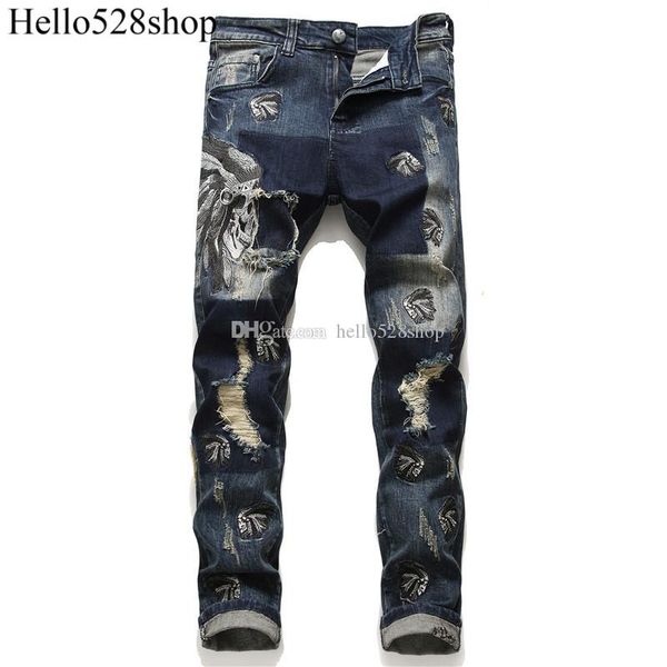 hello528shop fashion new dark blue designer jeans for men ripped hole embroidery patch style casual pants long, Black
hello528shop fashion new dark blue designer jeans for men ripped hole embroidery patch style casual pants long, Black