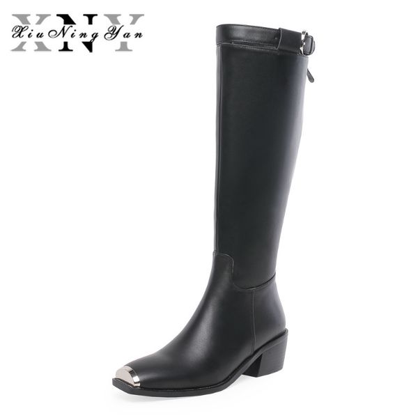 xiuningyan women's boots buckle zipper genuine leather metal square toe knee-high boots metal toe fashion shoes woman long, Black
xiuningyan women's boots buckle zipper genuine leather metal square toe knee-high boots metal toe fashion shoes woman long, Black