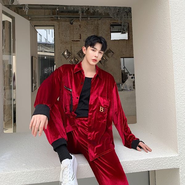 men autumn velvet wine red 2pcs sets (shirt+pant) male streetwear vintage long sleeve loose casual shirts harem trousers, Gray
men autumn velvet wine red 2pcs sets (shirt+pant) male streetwear vintage long sleeve loose casual shirts harem trousers, Gray