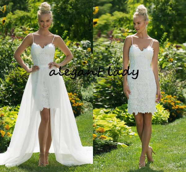 Short Beach Wedding Dresses With Long Detachable Train 2019 Spaghetti Lace Chiffon Backless Bohemian Holiday Bridal Information Gown
Short Beach Wedding Dresses With Long Detachable Train 2019 Spaghetti Lace Chiffon Backless Bohemian Holiday Bridal Information Gown
