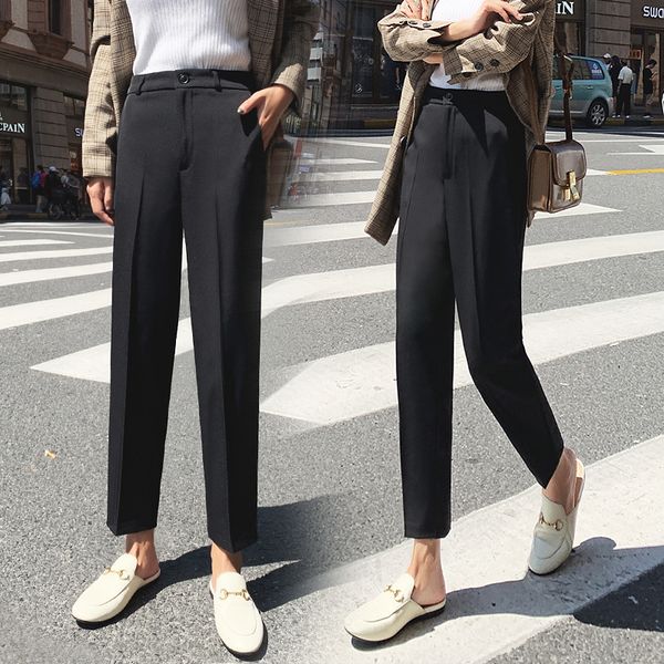 black suit pants female loose straight tube pants zi autumn clothes 2019 radish harlan nine points pipe trousers, White
black suit pants female loose straight tube pants zi autumn clothes 2019 radish harlan nine points pipe trousers, White
