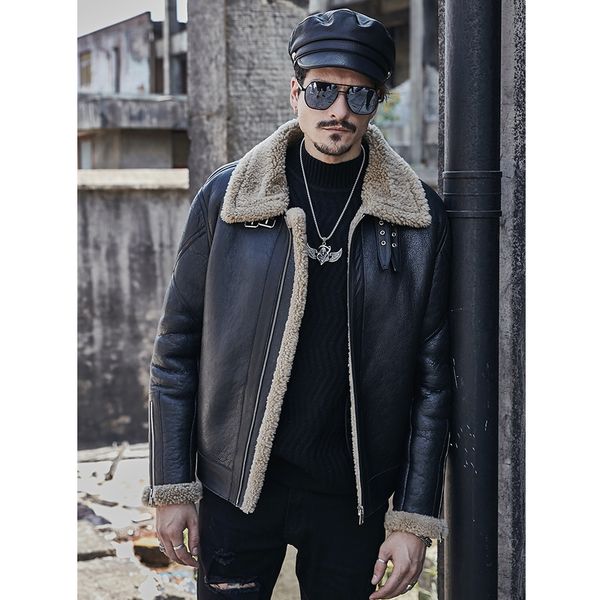 2019 new mens shearling jacket mens b3 motorcycle jacket sheepskin coat short thick leather winter coats, Black
2019 new mens shearling jacket mens b3 motorcycle jacket sheepskin coat short thick leather winter coats, Black