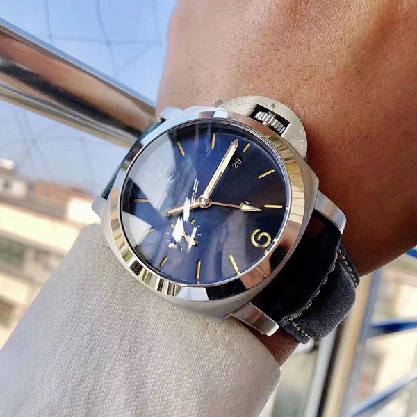 2020 luxury automatic movement 44mm watch men blue dial glass back leather band montre homme, Slivery;brown
2020 luxury automatic movement 44mm watch men blue dial glass back leather band montre homme, Slivery;brown