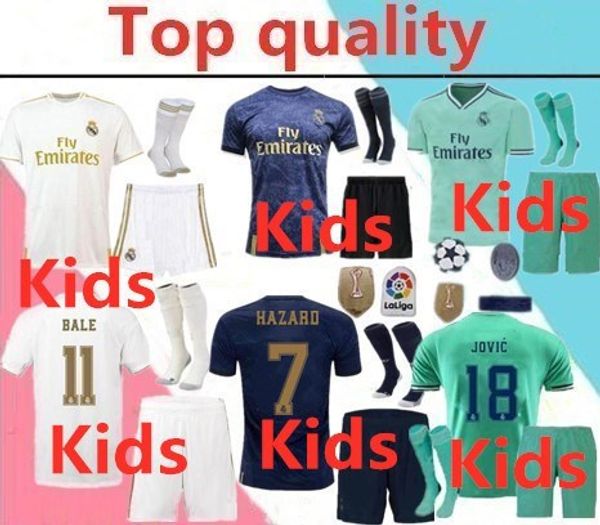 

2019 2020 real madrid isco kids soccer jersey full kit 19 20 benzema modric bale marcelo asensio hazard football shirt kit with socks, Black