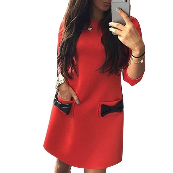 fashion women solid color bowknot p-ocket 3/4 sleeve round neck mini party skirt, Black
fashion women solid color bowknot p-ocket 3/4 sleeve round neck mini party skirt, Black