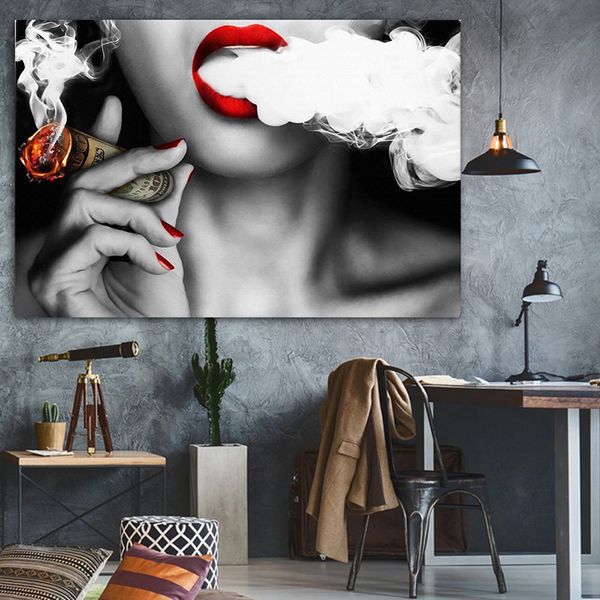 red lipped smoking woman wall art canvas painting wall art for living room home decor (no frame
red lipped smoking woman wall art canvas painting wall art for living room home decor (no frame