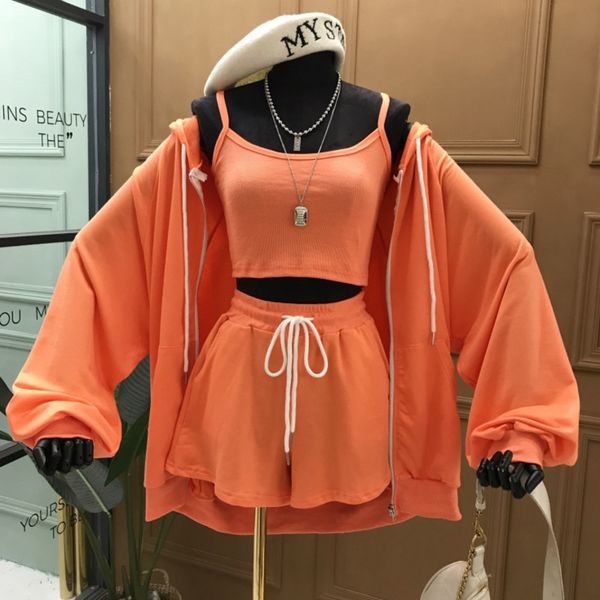 orange 3 shorts set camis + hooded cardigan sweatshirt +lace up drawstring wide leg shorts 3 piece set tracksuit 5 colors, White
orange 3 shorts set camis + hooded cardigan sweatshirt +lace up drawstring wide leg shorts 3 piece set tracksuit 5 colors, White