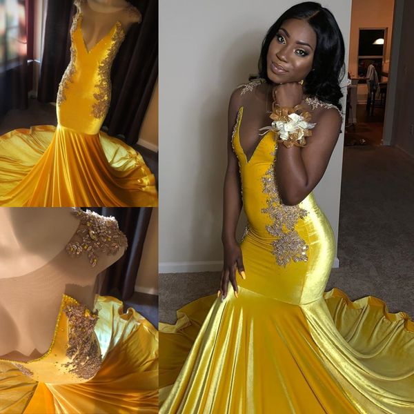 yellow mermaid beaded prom dresses sheer deep v neck sleeveless sequined evening gowns appliqued plus size sweep train velvet formal dress, Black
yellow mermaid beaded prom dresses sheer deep v neck sleeveless sequined evening gowns appliqued plus size sweep train velvet formal dress, Black