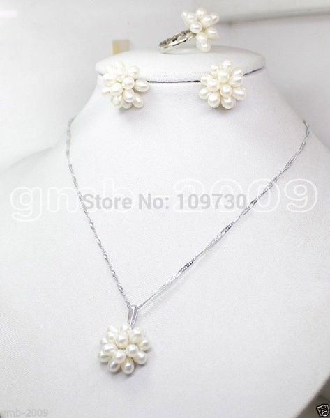 earrings & necklace jewelry 00823 fashion natural white rice freshwater pearl cluster ring set (a0423), Silver
earrings & necklace jewelry 00823 fashion natural white rice freshwater pearl cluster ring set (a0423), Silver