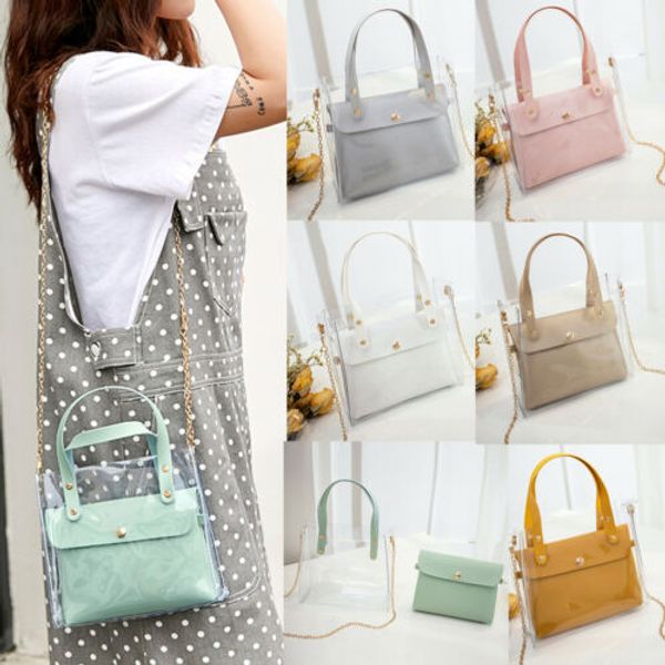 women transparent pvc clear jelly clutch bag leather purse tote casual handbag