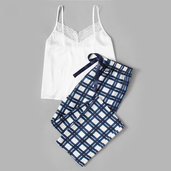 woman pajamas set sleepwear white spaghetti strap sleeveless lace embellished cami plaid pants pajama set, Black;red
woman pajamas set sleepwear white spaghetti strap sleeveless lace embellished cami plaid pants pajama set, Black;red
