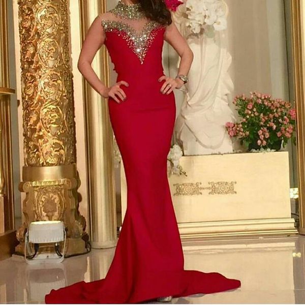 Golden Sequins Red Mermaid Evening Dresses High Neck Sleeveless Court Train Formal Party Gowns Arabic Dresses
Golden Sequins Red Mermaid Evening Dresses High Neck Sleeveless Court Train Formal Party Gowns Arabic Dresses