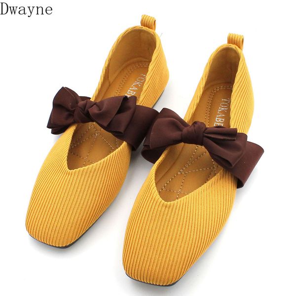 2020 new bow knot square head shallow mouth flat shoes women, Black