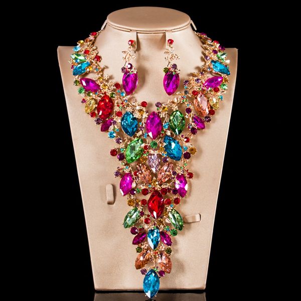 2018 new lan palace luxury big glass bridal big jewelry set gold color necklace and earrings for wo'men ing, Silver
2018 new lan palace luxury big glass bridal big jewelry set gold color necklace and earrings for wo'men ing, Silver