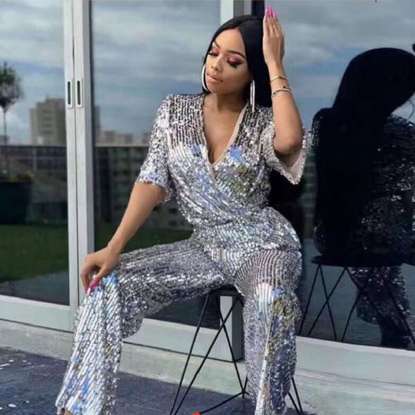 fashion sequined women short sleeve jumpsuits 2019 v-neck silver straight summer party jumpsuite wholesale, Black;white
fashion sequined women short sleeve jumpsuits 2019 v-neck silver straight summer party jumpsuite wholesale, Black;white
