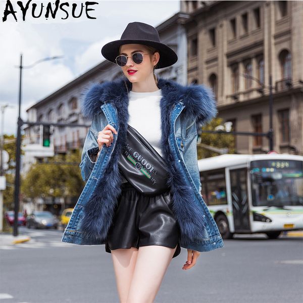 ayunsue 2019 real fur coat female natural raccoon fur collar parka winter jacket women collar korean denim jackets my, Black
ayunsue 2019 real fur coat female natural raccoon fur collar parka winter jacket women collar korean denim jackets my, Black
