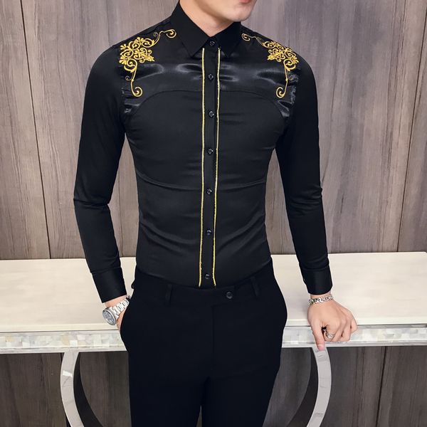 men's dress shirts 2021 fashion korean embroidered slim fit long sleeve men kemeja pria spring social club prom shirt camisa masculina, White;black
men's dress shirts 2021 fashion korean embroidered slim fit long sleeve men kemeja pria spring social club prom shirt camisa masculina, White;black
