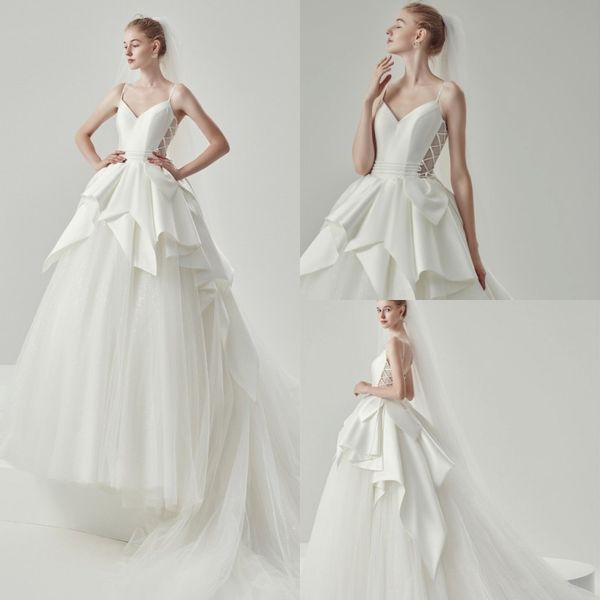 2020 bohemian wedding dresses spaghetti straps lace appliques satin tulle bridal gowns backless sweep train a-line wedding dress, White
2020 bohemian wedding dresses spaghetti straps lace appliques satin tulle bridal gowns backless sweep train a-line wedding dress, White