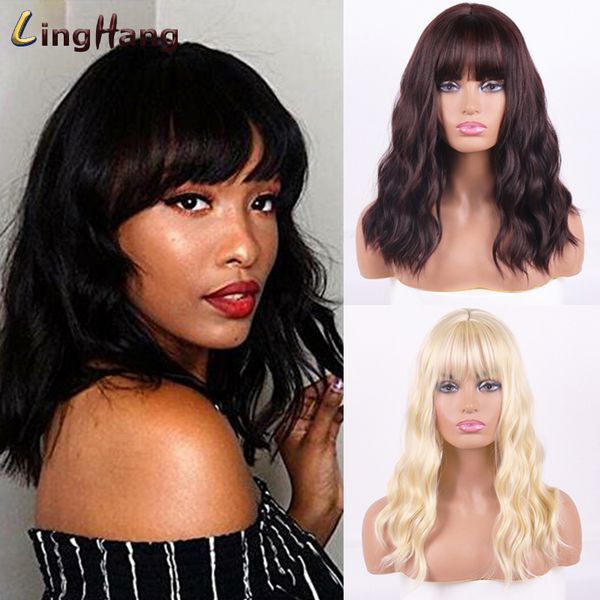 synthetic wigs linghang women's wig 18 inches long water wavy with bangs heat resistant fiber for black / white women
synthetic wigs linghang women's wig 18 inches long water wavy with bangs heat resistant fiber for black / white women
