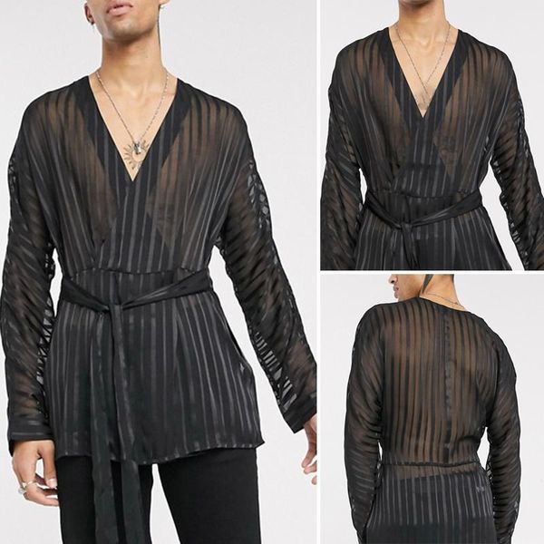 mens mesh v neck nightclub shirt fashion lace up black blouse streetwear party long sleeve striped shirts plus size, White;black
mens mesh v neck nightclub shirt fashion lace up black blouse streetwear party long sleeve striped shirts plus size, White;black