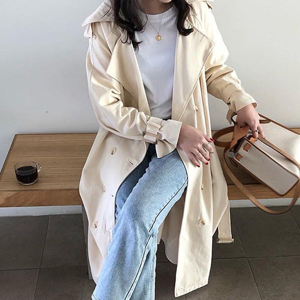 spring new casual ladies double breasted trench coat women belted long loose female windbreaker all-match overcoat, Tan;black
spring new casual ladies double breasted trench coat women belted long loose female windbreaker all-match overcoat, Tan;black