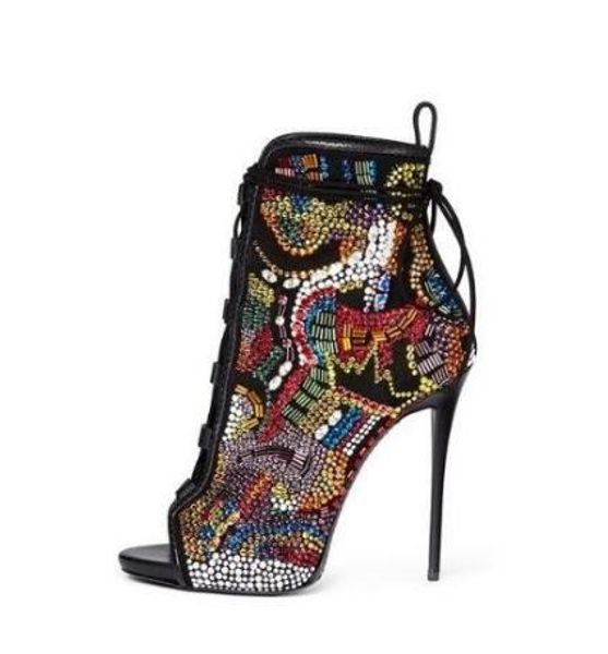 new arrivals women mixed color crystal decoration peep toe lace up sandals summer fashion high thin heel party shoes, Black
new arrivals women mixed color crystal decoration peep toe lace up sandals summer fashion high thin heel party shoes, Black