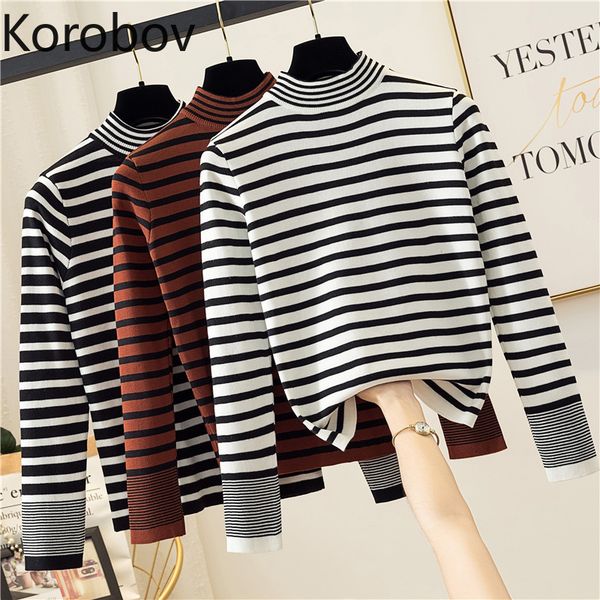 korobov korean vintage striped long sleeve women sweater autumn half turtleneck sueter mujer new knit pullover sweaters 78852, White;black
korobov korean vintage striped long sleeve women sweater autumn half turtleneck sueter mujer new knit pullover sweaters 78852, White;black